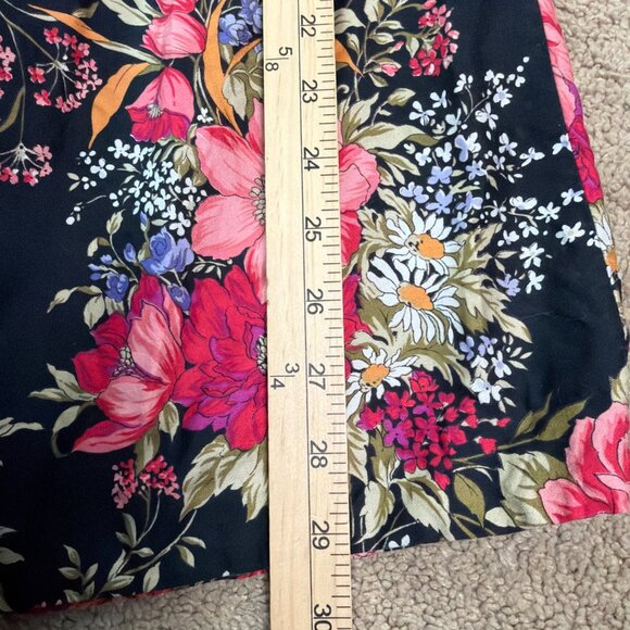 F A Chatta Ltd Skirt Womens 8 Black Pink Dark Floral Vintage Made in USA Midi - Picture 5 of 9